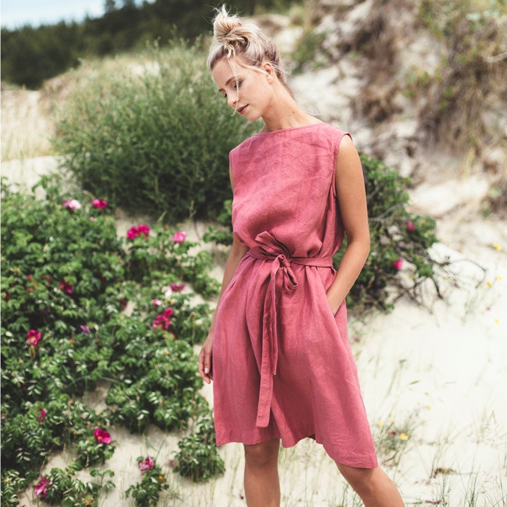 LinenFox Nida Watermelon dress - Back V neck linen dress Summer Linen Dress S/M